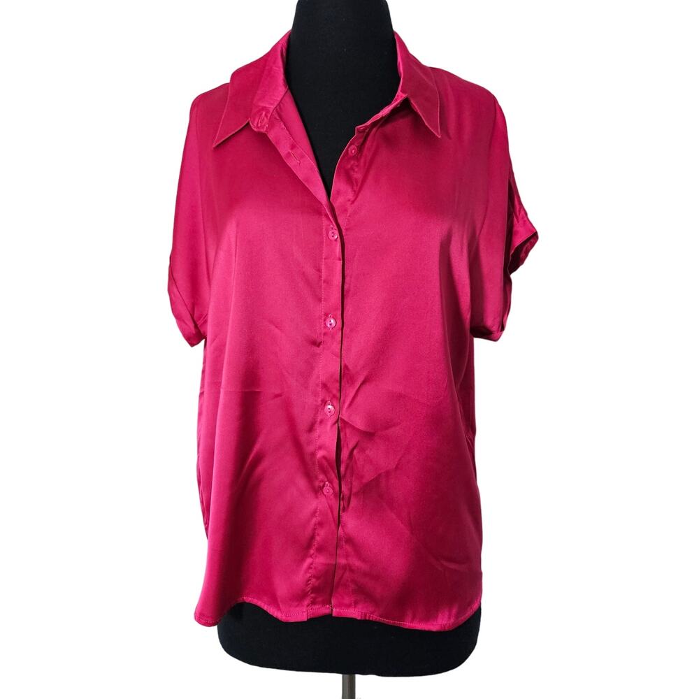 Jon & Anna Dolman Sleeve Satin Shirt sz XL